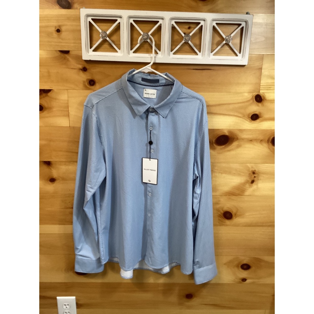Elliot Pierce Mens XL Blue Geometric Long Sleeve Stretch Button Down Shirt NEW